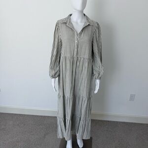 Max Studio Green Striped Long Sleeve Dress